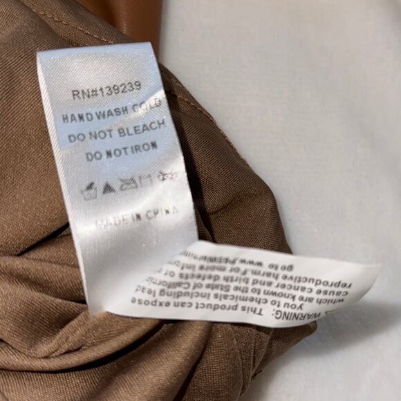 DO + BE Faux Leather Dress Size L Tan Camel Off‑Shoulder Ruffle Mini Dress - Picture 11 of 15